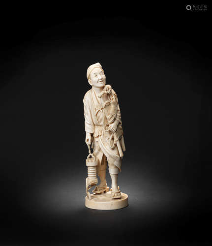 By Moriyuki, Meiji era (1868-1912), late 19th/early 20th century An ivory okimono figure of a gardener