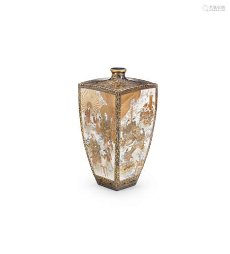 By Kinkozan, Meiji era (1868-1912), late 19th/early 20th century A tall rectangular Satsuma vase