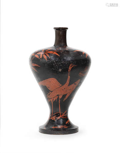 Muromachi (1333-1573) or Momoyama (1573-1615) period, 16th century A Negoro red- and black-lacquer heishi (ritual sake bottle)