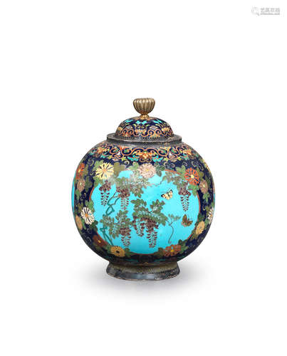 By Namikawa Yasuyuki (1845-1927), Meiji era (1868-1912), late 19th/early 20th century An early cloisonné-enamel spherical koro (incense burner) and en-suite cover