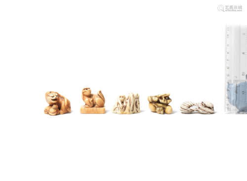 Edo period (1615-1868) or Meiji era (1868-1912), 18th to late 19th century Six ivory netsuke