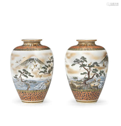 By Hosai, Meiji era (1868-1912), late 19th/early 20th century A pair of ovoid Satsuma vases