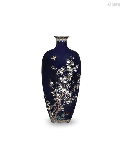 By Hayashi Kodenji of Nagoya, Meiji era (1868-1912), late 19th/early 20th century A slender ovoid cloisonné-enamel vase