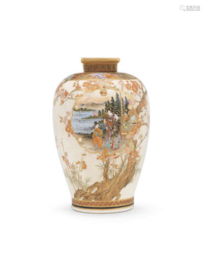 By Kizan, Meiji era (1868-1912), late 19th/early 20th century An ovoid Satsuma vase