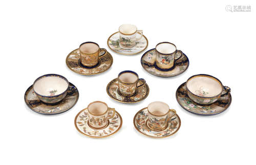 Meiji era (1868-1912), late 19th/early 20th century A miscellaneous group of eight Satsuma cups and saucers