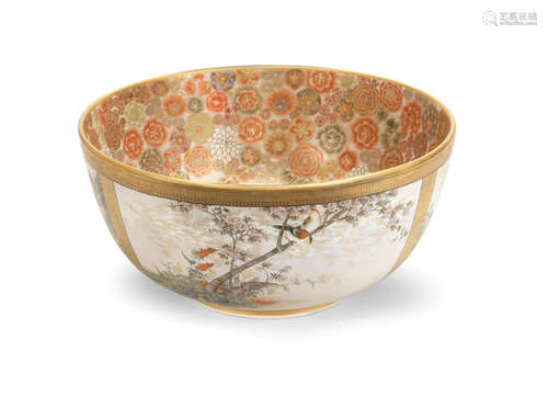 By Okamoto Ryozan, Meiji era (1868-1912), late 19th/early 20th century A Magnificent and unusually large Satsuma bowl