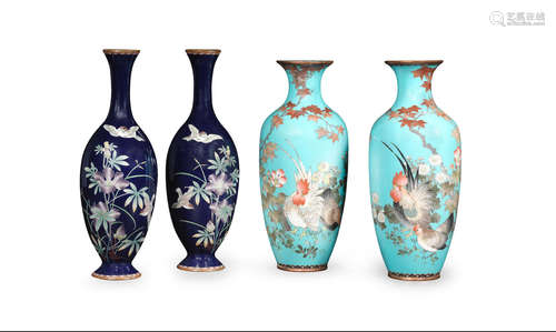 Meiji era (1868-1912), late 19th/early 20th century Four cloisonné enamel vases