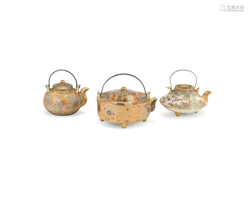 Meiji era (1868-1912), late 19th /early 20th century Three miniature Satsuma teapots with en-suite covers