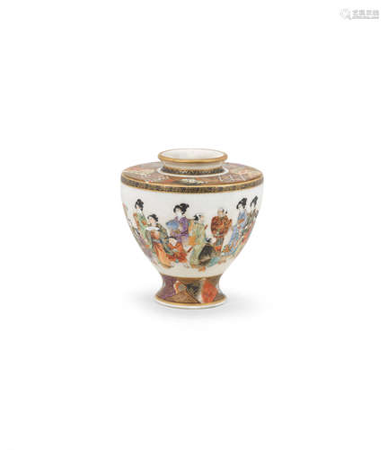 By Okamoto Ryozan, Meiji era (1868-1912), late 19th/early 20th century A squat Satsuma vase