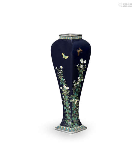 By Hayashi Kodenji of Nagoya, Meiji era (1868-1912),  late 19th/early 20th century A small slender rectangular cloisonné-enamel vase