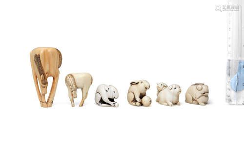 Edo period (1615-1868), late 18th and 19th century Five ivory and one bone animal netsuke