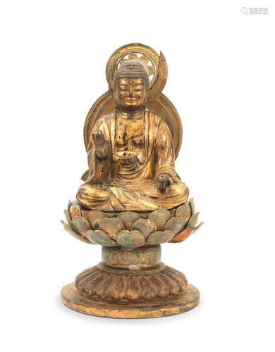 Muromachi period (1333-1573), dedicated in 1557 A dated gilt-wood figure of Yakushi Nyorai