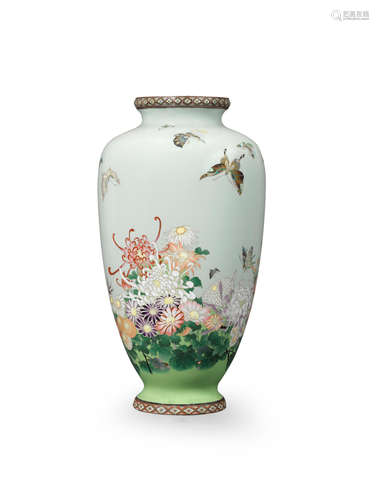 Meiji era (1868-1912), late 19th/early 20th century A tall baluster cloisonné-enamel vase