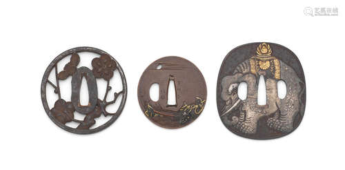 Edo period (1615-1868), 18th to 19th century Three tsuba of iron and copper