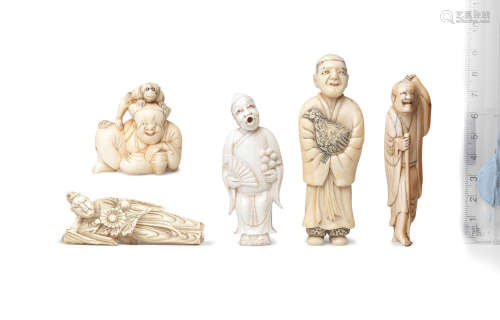 Edo period (1615-1868) or Meiji era (1868-1912), 18th to late 19th century Five ivory figure netsuke