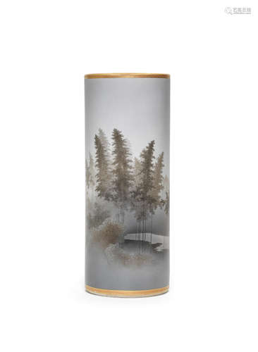 Painted by Sozan for the Kinkozan Company, Meiji era (1868-1912), late 19th/early 20th century A tall Satsuma cylindrical vase