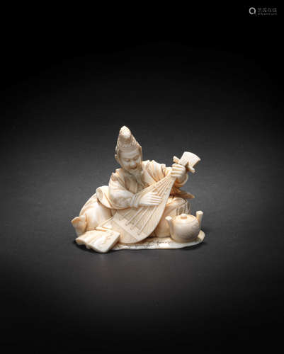 Meiji (1868-1912) or Taisho (1912-1926) era, early 20th century Eight ivory okimono mainly of figures