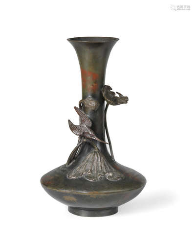 By Yasuyuki, Meiji era (1868-1912), late 19th/early 20th century A baluster tall-necked bronze vase