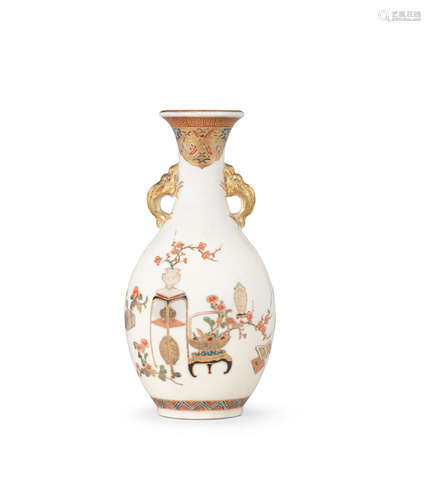 By Meigyokuzan, Meiji era (1868-1912), late 19th/early 20th century A slender handled Satsuma vase