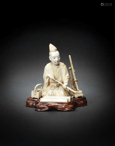 By Soshu, Meiji era (1868-1912), late 19th/early 20th century An ivory okimono figure of a samurai