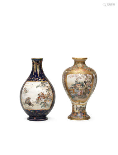 One by Kinkozan and one by Hozan, Meiji era (1868-1912), late 19th/early 20th century Two small Satsuma vases