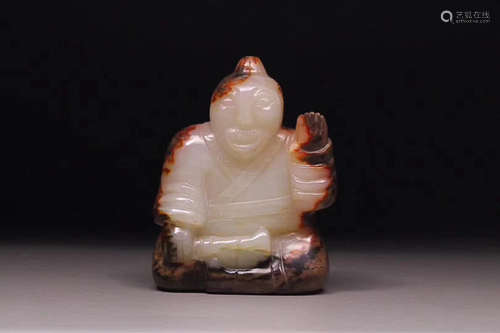 WESTERN ZHOU DYNASTY AN OLD TIBETAN HETIAN JADE SEED MATERIAL FIGURE HAND PIECE