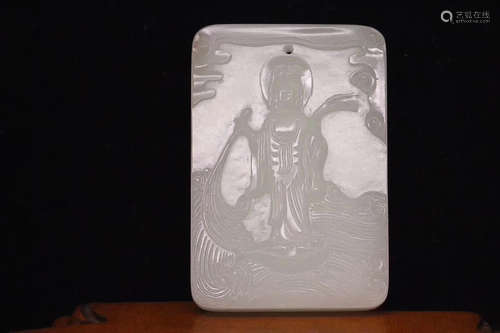 AN OLD TIBETAN HETIAN JADE SEED MATERIAL HIGH RELIEF BUDDHA PENDANT