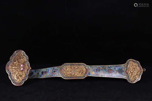 A QING DYNASTY BRONZE CLOISONNE RUYI ORNAMENTS