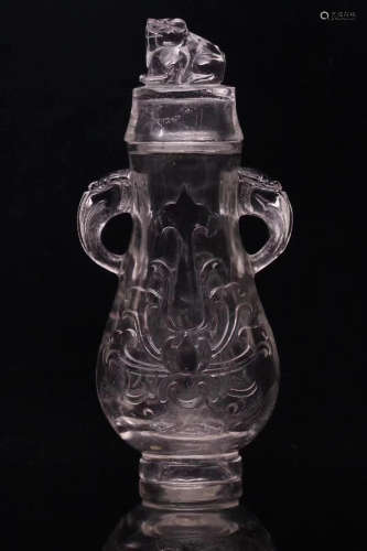 MING DYNASTY AN OLD TIBETAN HETIAN JADE SEED MATERIAL RELIEF CRYSTAL VASE WITH CAP