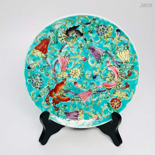 A TURQUOISE GLAZE PAINTING DISH