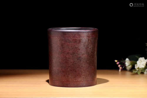 A PADAUK BRUSH POT LATE QING DYNASTY