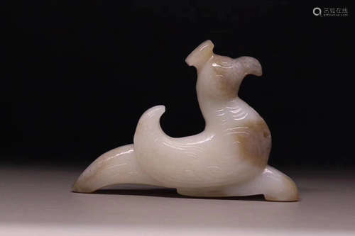 AN OLD TIBETAN HETIAN JADE SEED MATERIAL PIGEON DESIGN ORNAMENT