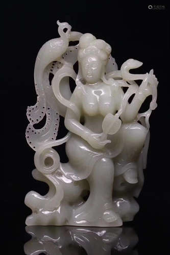 QING DYNASTY AN OLD TIBETAN HETIAN JADE SEED MATERIAL PEACOCK FAIRY ORANMENT