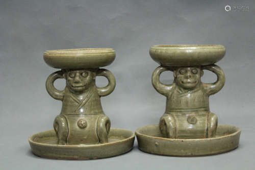 A PAIR OF SONG DYNASTY YAO ZHOU KILN OIL LAMP