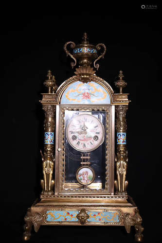 A BRONZE ENAMEL DESK CLOCK