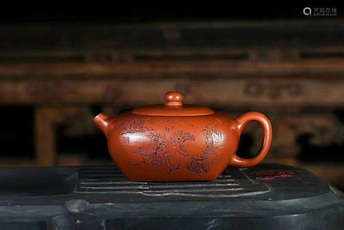 A ZHANG YONG MADE HIGHEST GRADE VERMILION MARL PURPLE CLAY TEAPOT