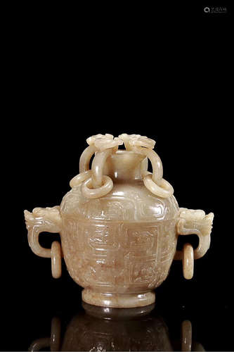 A HETIAN JADE GANODERMA RUYI CENSER, QING DYNASTY