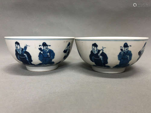 A PAIR OF DAQING QIANLONG NIANZHI MARK BLUE&WHITE BOWLS, QING DYNASTY