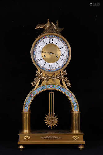 AN OLD PENDULUM CLOCK WITH ENAMEL