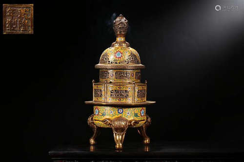 A QIAN LONG MARK BRONZE ENAMELS CENSER