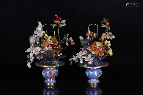 A PAIR OF CHUANGHUI ROSE CRYSTAL GLAZE AGATE BASKET