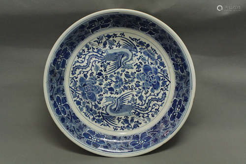 A DAQING KANGXI NIANZHI MARK BLUE&WHITE PLATE, QING DYNASTY