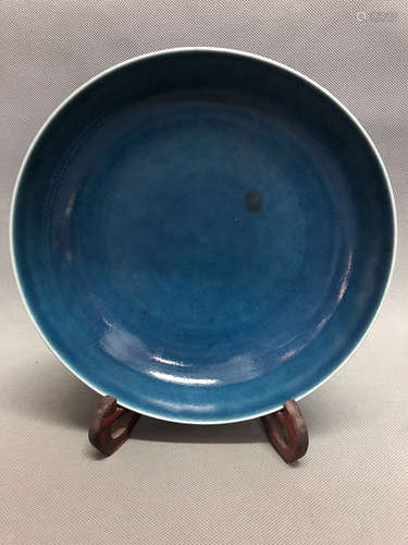 A DAMING WANLI NIANZHI MARK ALTAR BLUE PLATE, MING DYNASTY