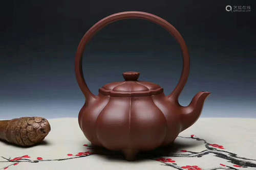 A LIU FENGYING MADE RAW ORE CAO DI QING PURPLE CLAY TEAPOT