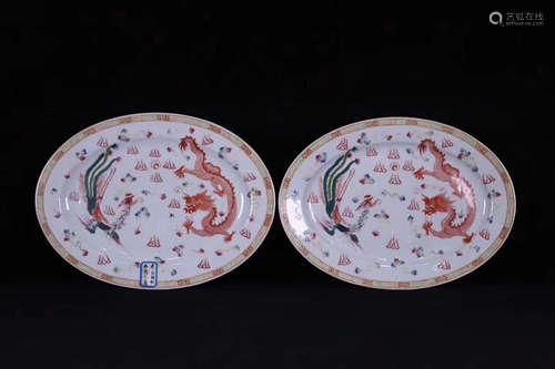 A PAIR OF QING GUANGXU DYNASTY DRAGON AND PHOENIX PATTRENS PLATE