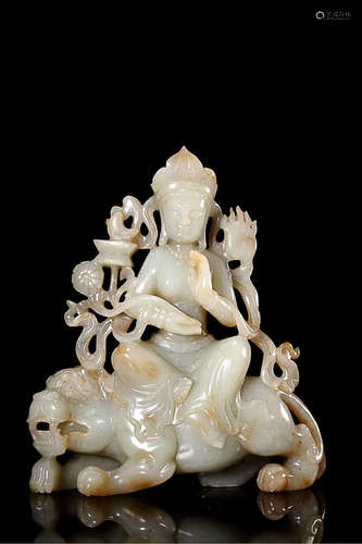 A HETIAN JADE WENSHU BUDDHA ORNAMENT