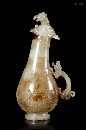 A HETIAN JADE CHICKEN-HEAD TEAPOT