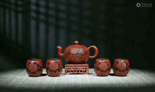 A ZHOU WEIWANG MADE HIGHEST GRADE DA HONG PAO PURPLE CLAY TEAPOT