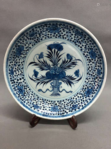 A BLUE&WHITE PLATE, QING DYNASTY