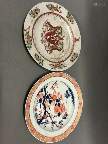 TWO FAMILLE ROSE PLATES, QING DYNASTY